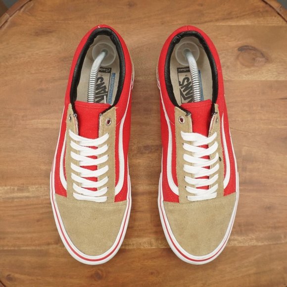 Vans Mens Old Skool Two Tone Sneakers Size 11.5 Beige Red Suede Canvas - Picture 8 of 11